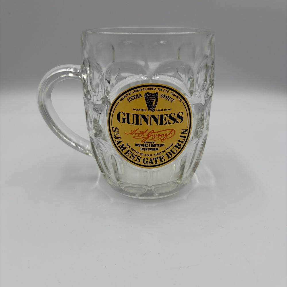 Guinness Beer Mug OS Clear Extra Stout St James Gate Dublin Dimpled Glass